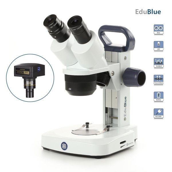 Euromex EduBlue 10X-40X Binocular Portable Stereo Microscope w/ 18MP USB 3 Digital Camera ED1802-S-18M3